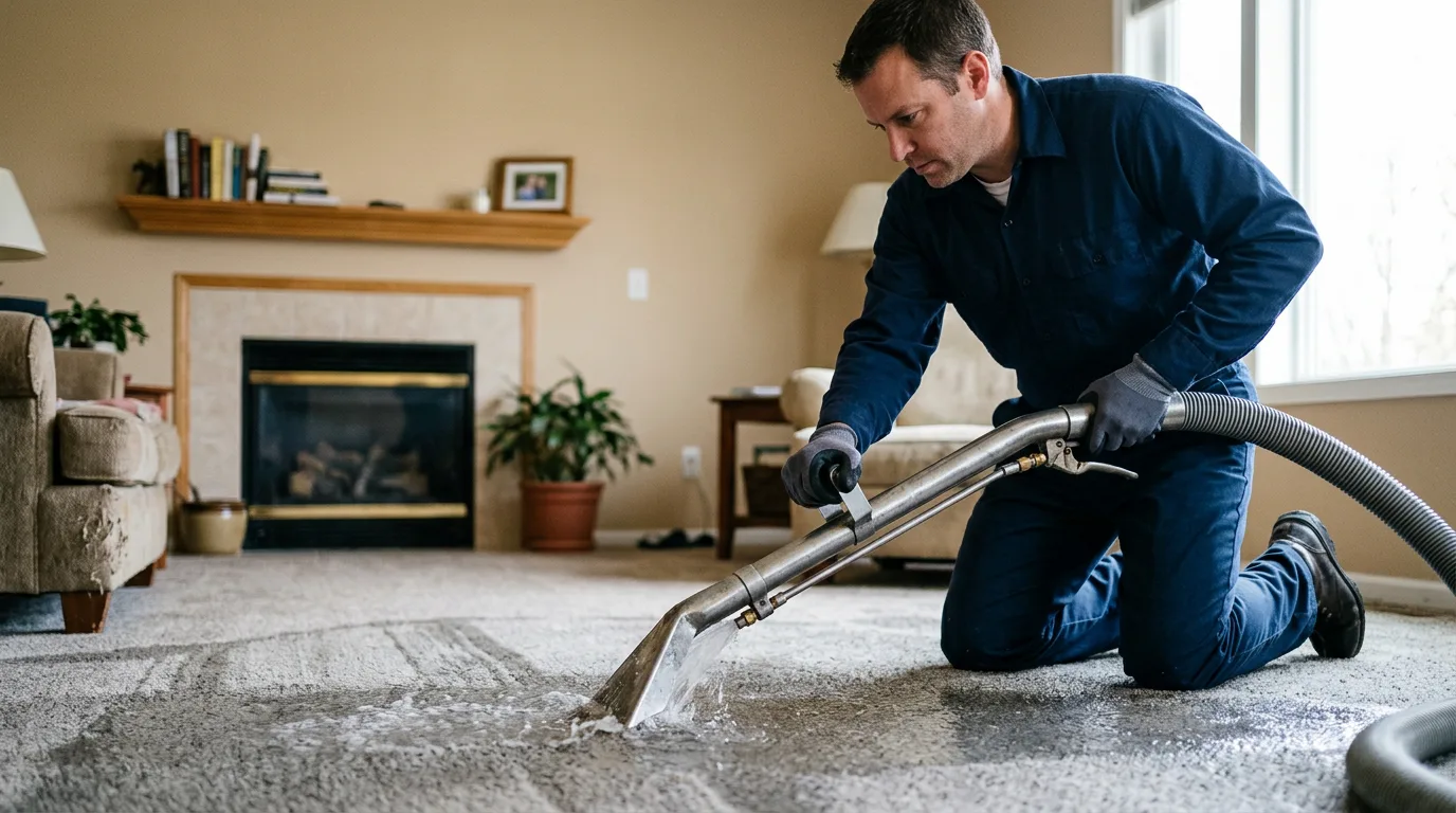 Water damage restoration technician working near New Harmony, IN